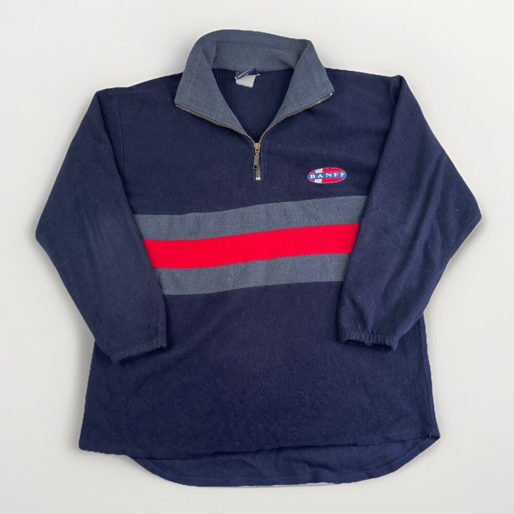 VTG Canada Banff Half Zip Polar Fleece Sweatshirt Jacket Men Medium Navy Read*